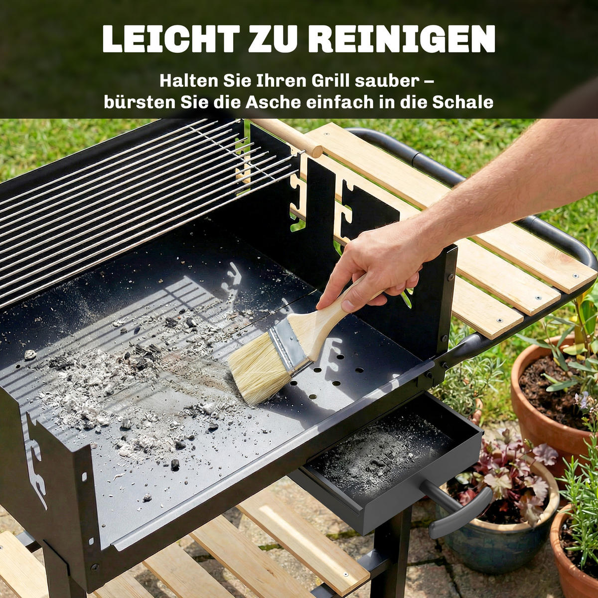 HOLZKOHLEGRILL Metall Kiefernholz Schwarz - Schwarz, Metall (58/82/99.5cm) - Outsunny