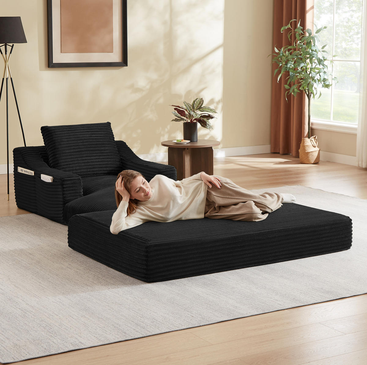 LOUNGESESSEL aus Cord mit Doppelschicht-Design Schwarz - Schwarz, Textil (162/68/100cm) - Meubliv