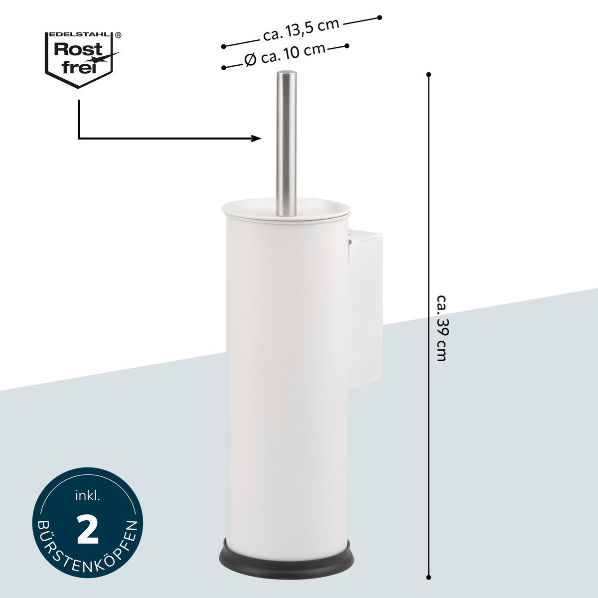 WC-GARNITUR inkl. Wandhalterung, Edelstahl weiß - Weiß, Metall (10/39/13.5cm) - bremermann