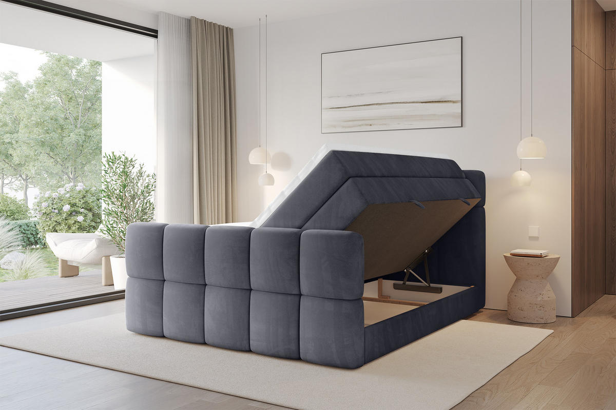 BOXBETT mit Matratze H3/H4 - FAMA-Z KING - 180x200 cm Dunkelgrau Casablanca - Dunkelgrau, Holzwerkstoff (180/200cm) - ALTDECOR
