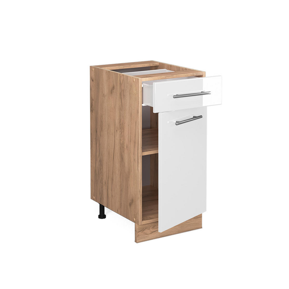 KÜCHENUNTERSCHRANK Fame-Line Weiß Hochglanz 40 cm, AP Anthrazit - Weiß Hochglanz/Eiche Wotan, Holzwerkstoff (40/82/60cm) - Vicco