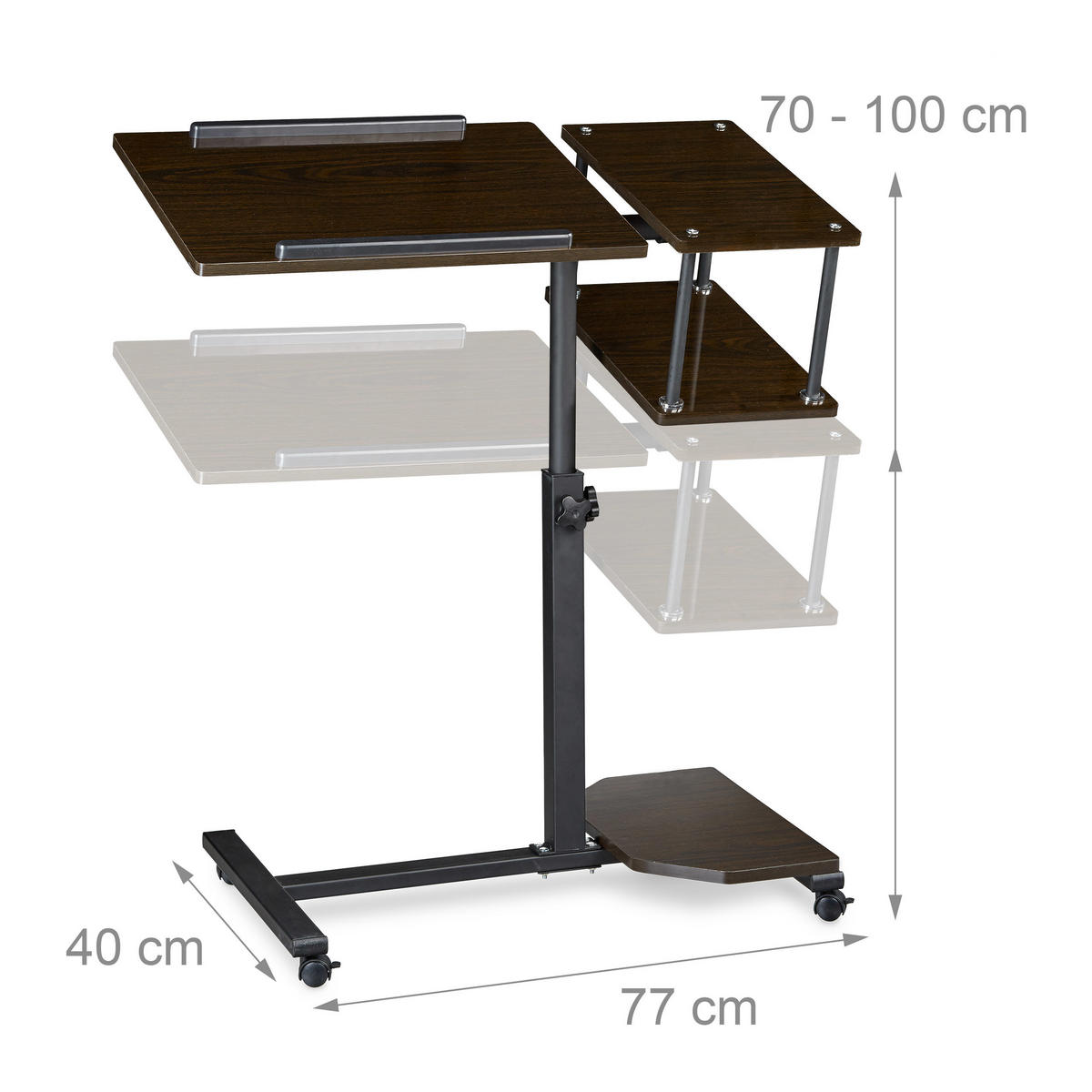 LAPTOPTISCH Schwarz XL höhenverstellbar mit Rollen 77x40 cm - Schwarz, Holzwerkstoff/Metall (40/77/100cm) - Relaxdays