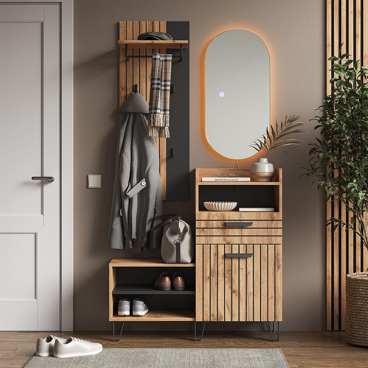 GARDEROBE Amber Eiche Wotan 100 x 100 cm 3 Teile - Eiche Wotan, Holzwerkstoff (100/100/38cm) - Vicco