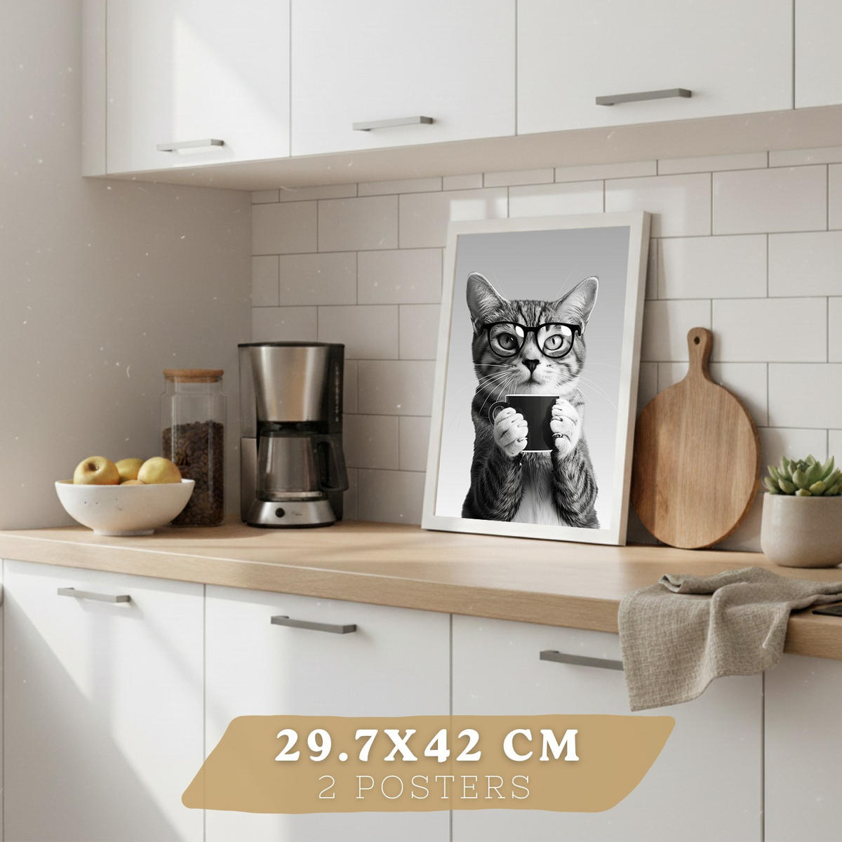 PLAKAT Sada 4 Byn Animals A3 Bílý rám - bílá, papír (29.7/1/42cm) - Nacnic