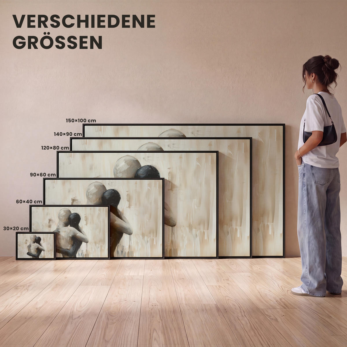 LEINWAND Bilder mit Rahmen - Abstrakt - Liebe - Schwarz und weiß - Modern - 60x40 - Schwarz, Textil (60/40cm) - MuchoWow