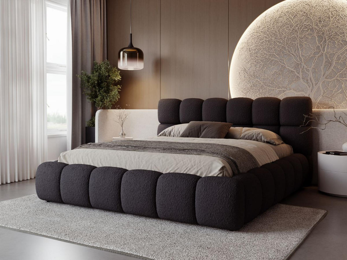 POLSTERBETT Modo 180x200 Bouclé-Stoff Schwarz - Schwarz, Textil (180/200cm) - Graingold