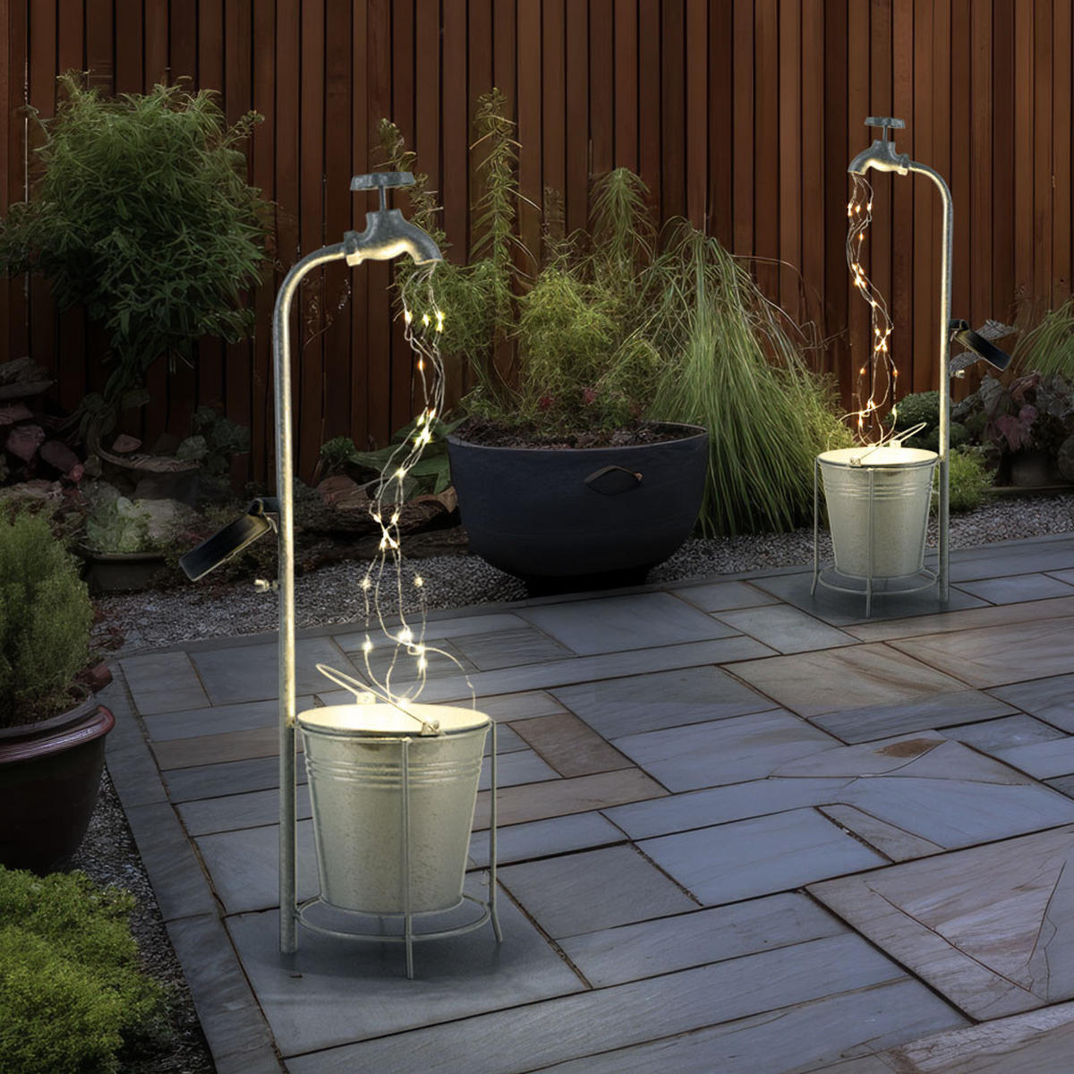 LED AUSSENLEUCHTE Solar Wasserhahn Silber - Silberfarben, Metall (17/16/62cm)