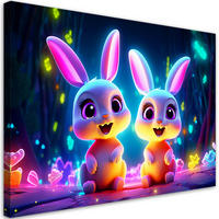 WANDBILD cartoon häschen neon - Multicolor, Textil (60/40cm) - Feeby