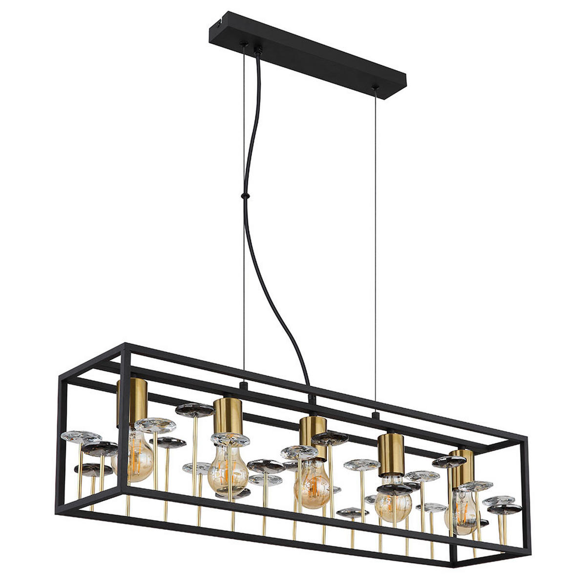 LED HÄNGELEUCHTE Metall Schwarz Rauchkristalle 5-flammig - Schwarz, Metall (77/18/120cm) - Globo Lighting