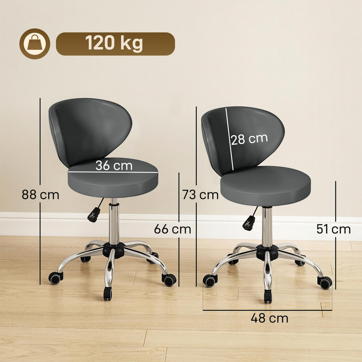 BÜROHOCKER DE-18039 höhenverstellbar 73-88 cm, gepolstert Grau - Grau, Metall (45/88/54cm) - ComfortXL
