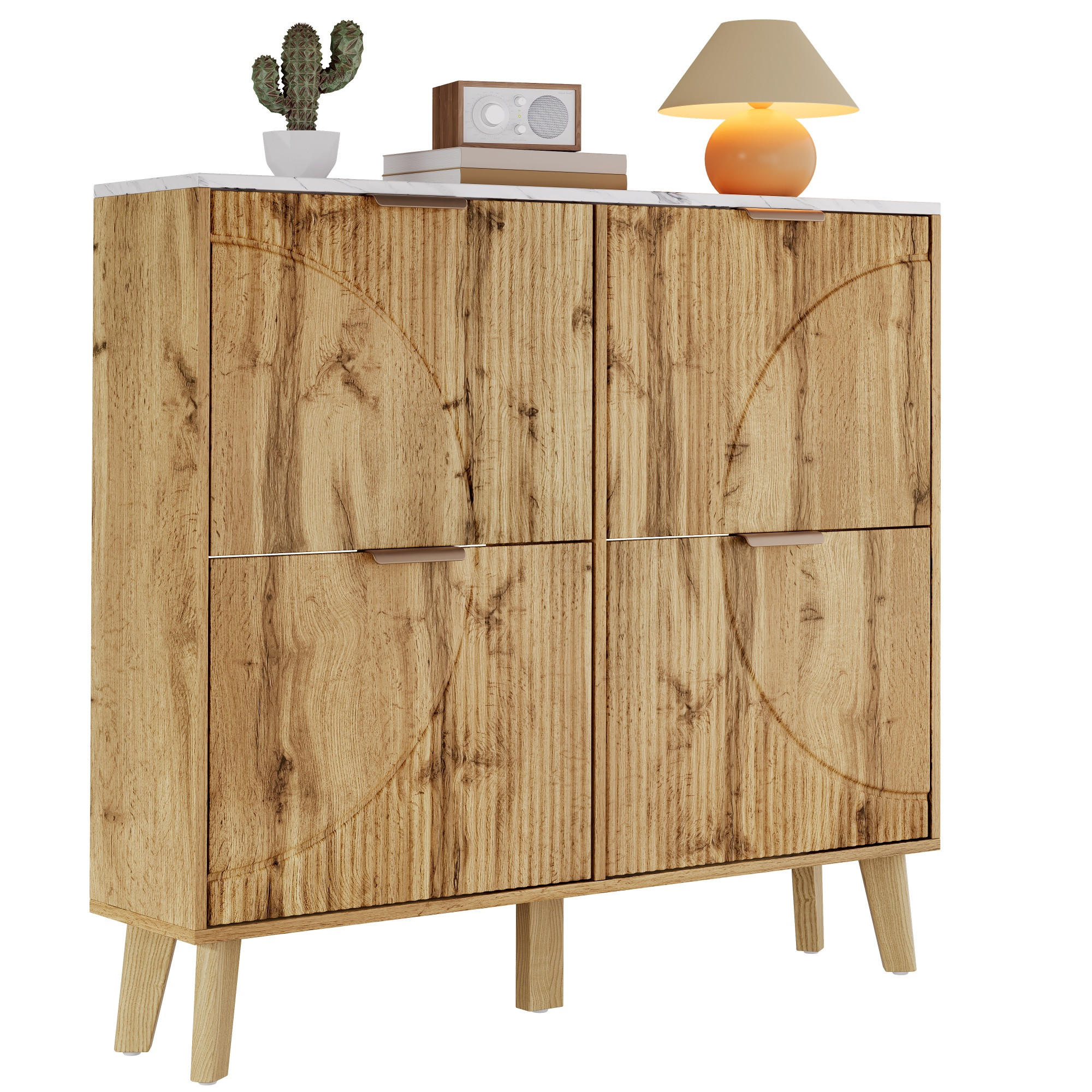 SCHUHSCHRANK 4 Türen Holzoptik Marmorplatte - Naturfarben, Holz (105/95.5/24cm) - LEBENLANG
