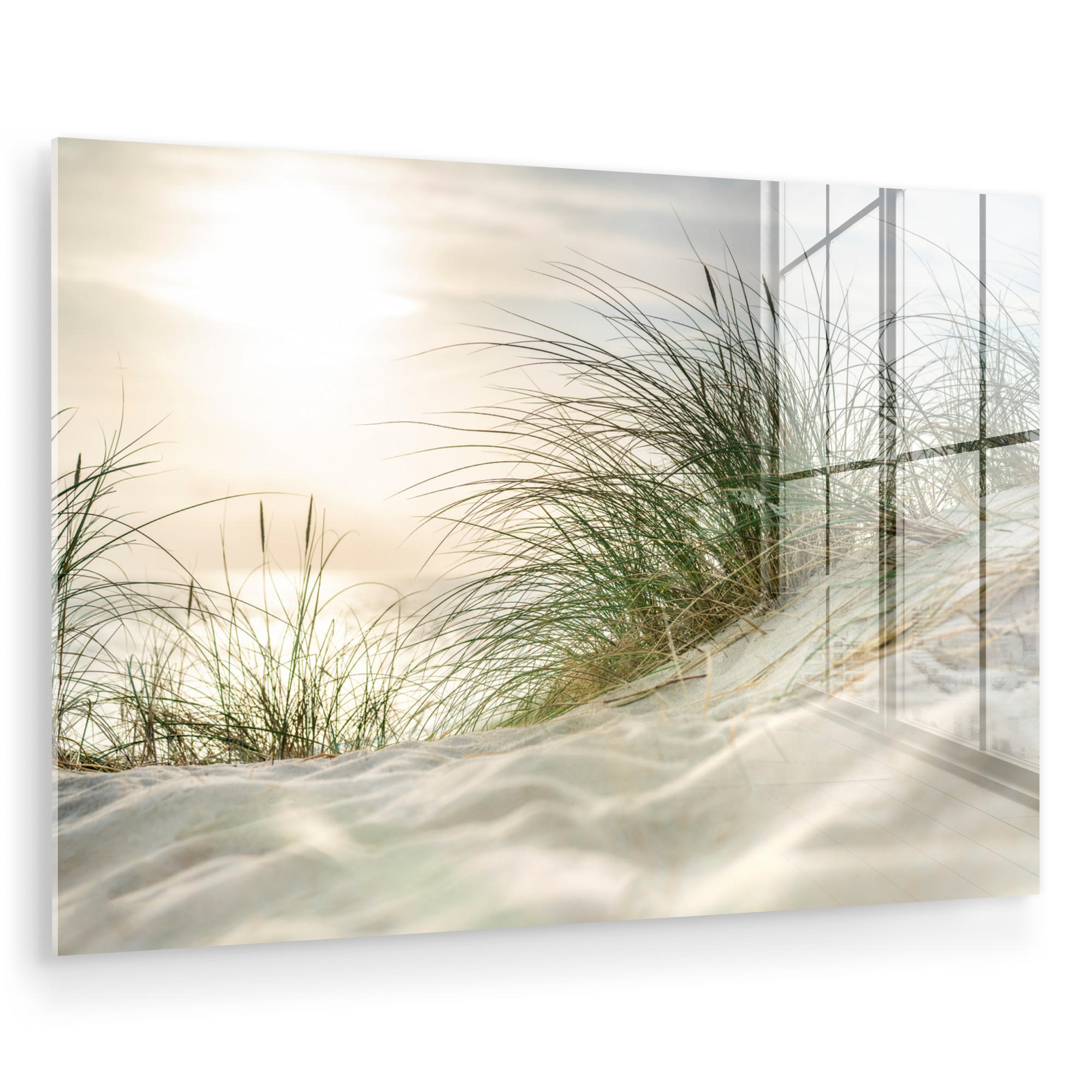 ACRYLGLASBILD Dünen - Strand - Schlewswig-Holstein - Wattenmeer 90x60 cm - Creme, Glas (90/60cm) - MuchoWow