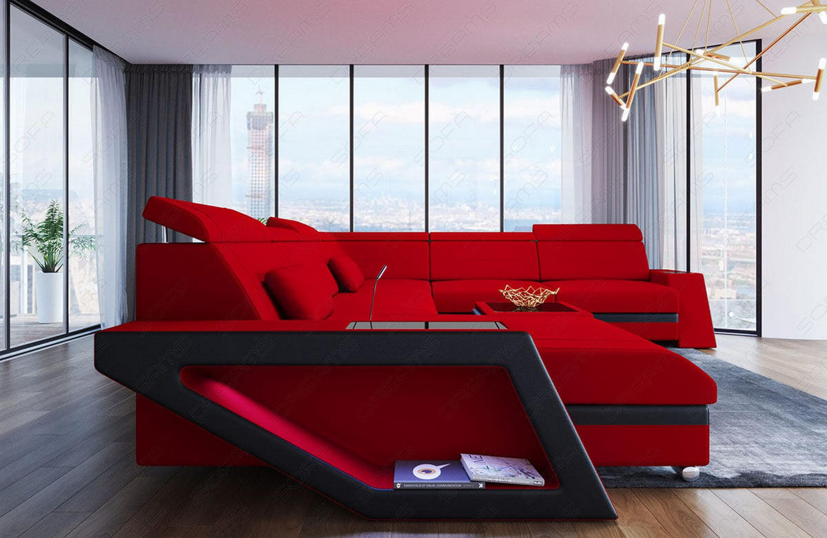 WOHNLANDSCHAFT Catania Rot Schwarz Mikrofaserstoff - Rot, Kunststoff (349/89/264cm)