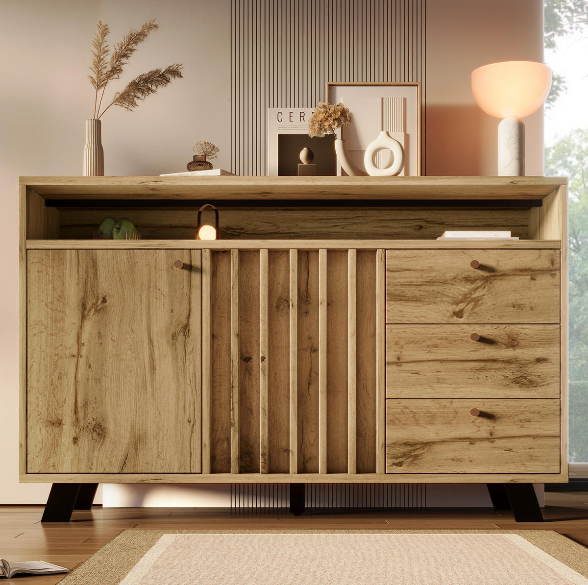SIDEBOARD 120/40/85 cm Dunkle Eiche aus Holz mit Lamellenfront - Braun, Holz (40/85/120cm) - OKMYHOME