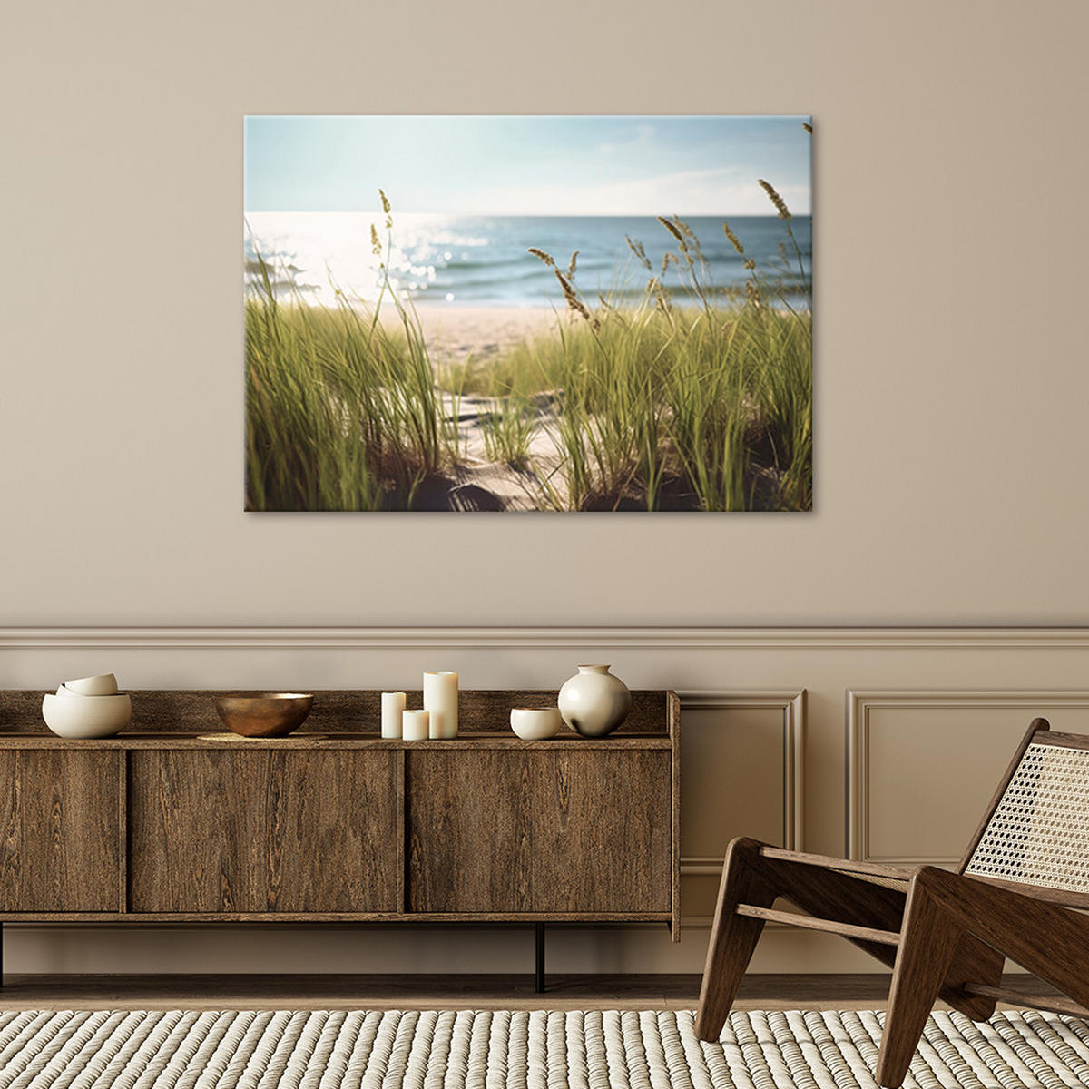 WANDBILD dünen am meer - Grün, Textil (60/40cm) - Feeby