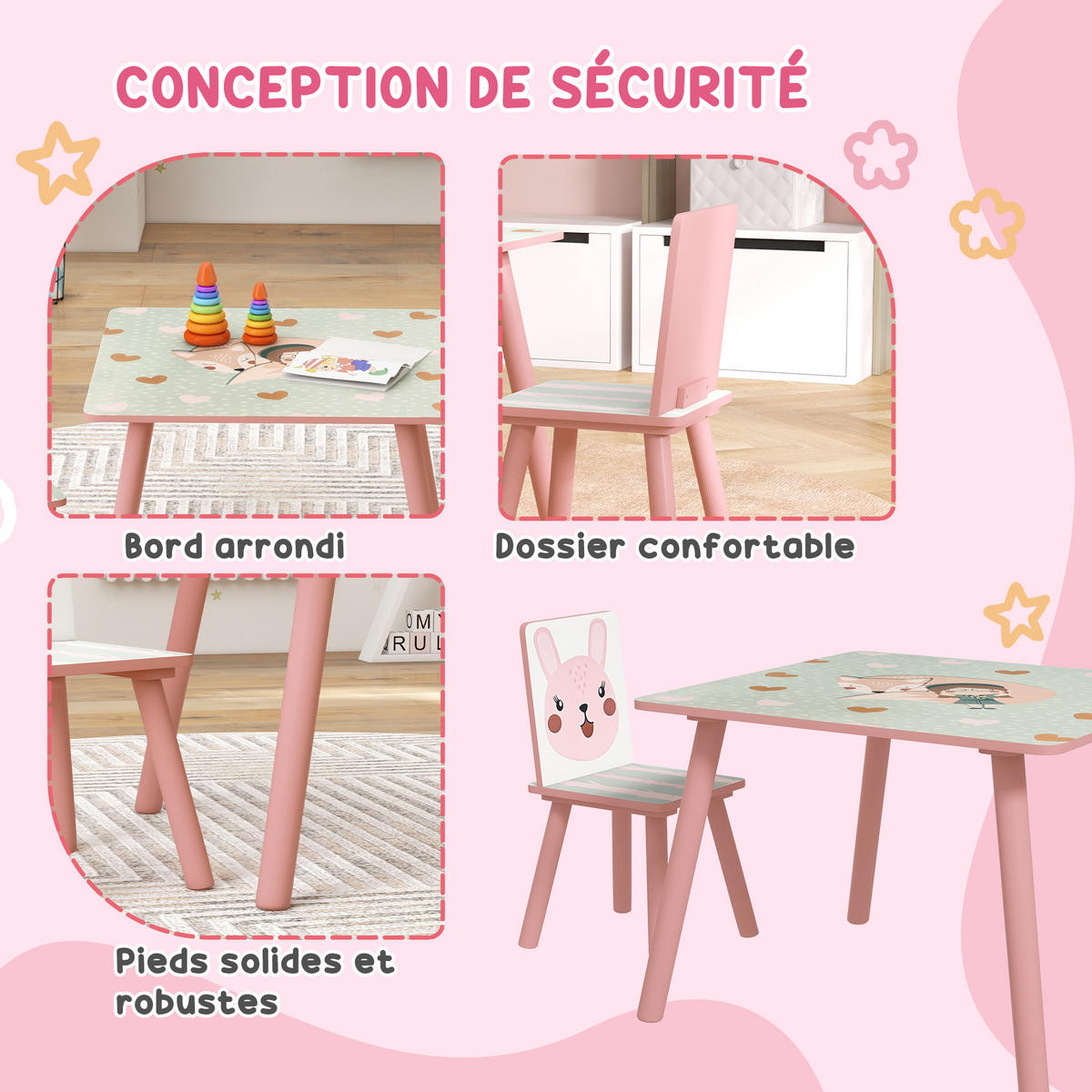 KINDERSITZGRUPPE DE-17516 mit Tiermotiv Rosa - Pink, Holzwerkstoff (60/44/60cm) - ComfortXL