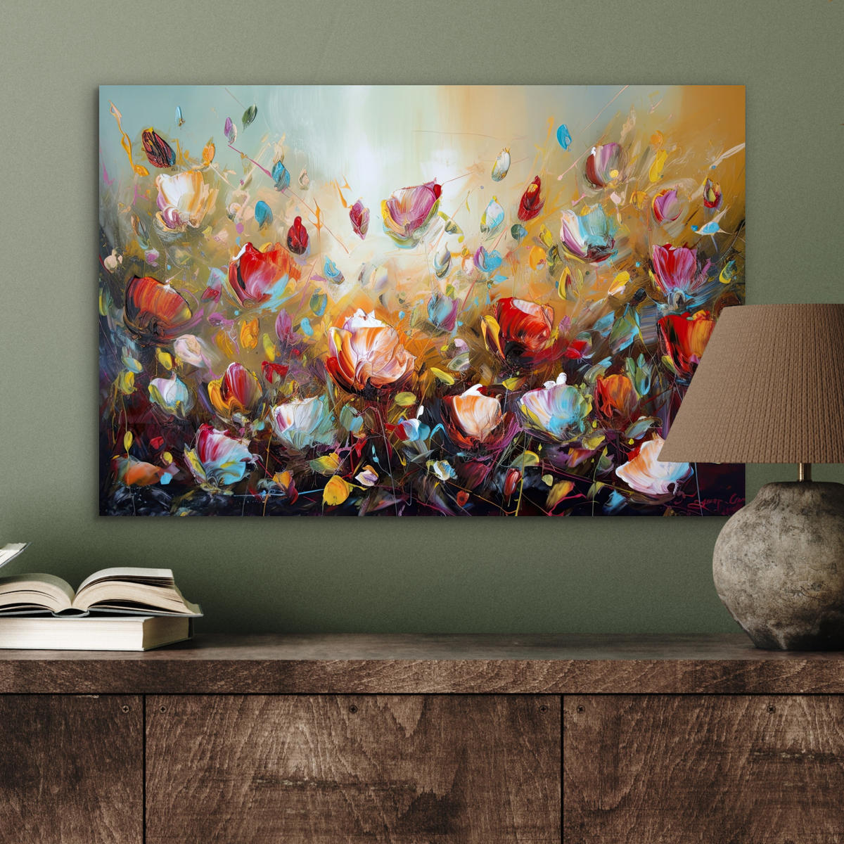 METALLBILD Blumen - Kunst - Natur - Ölgemälde 60x40 cm - Multicolor, Metall (60/40cm) - MuchoWow