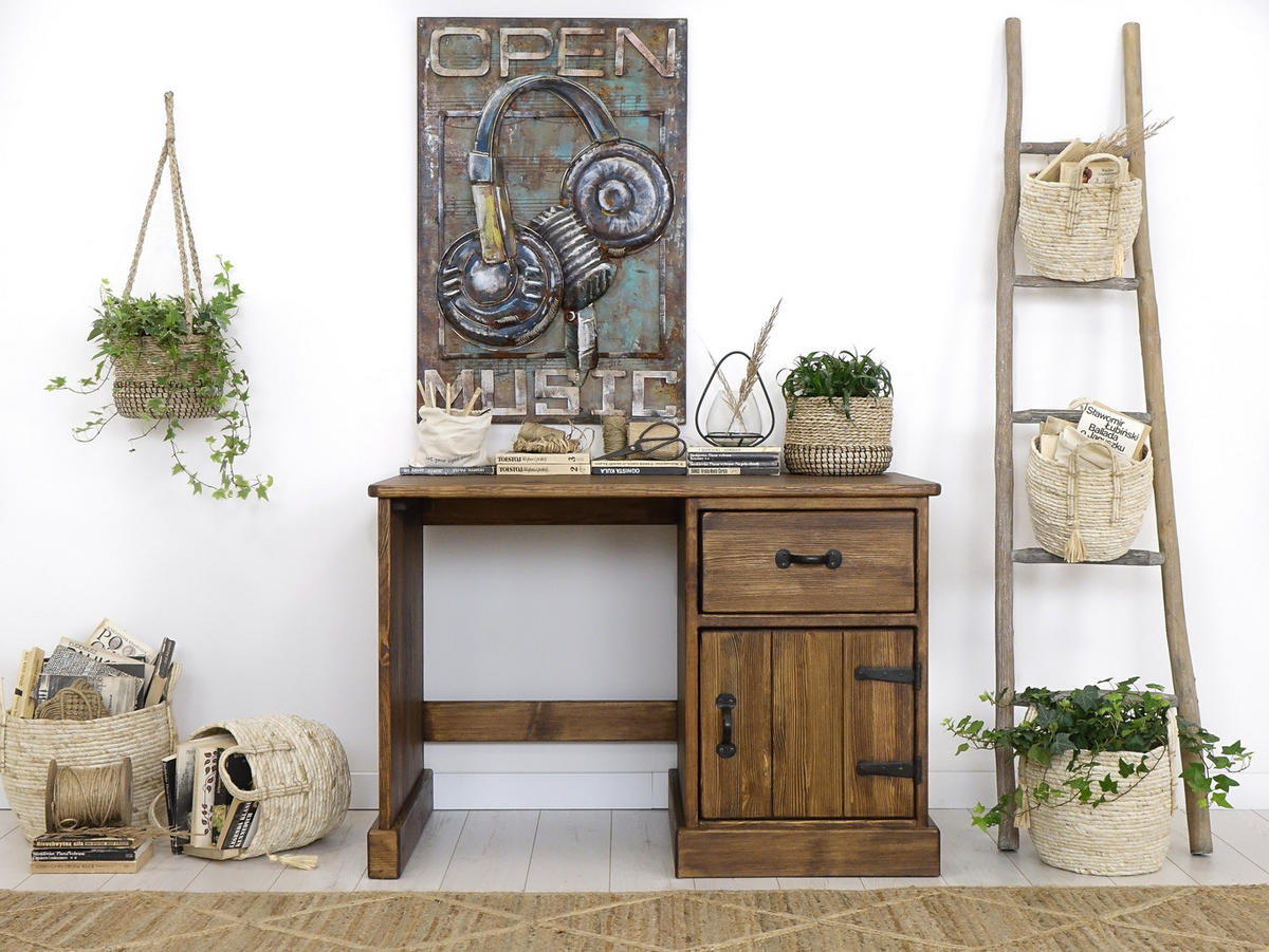 SCHREIBTISCH aus Massivholz Rustyk 2 - Dunkelbraun/Schwarz, Holz (110/60/75cm) - Seart