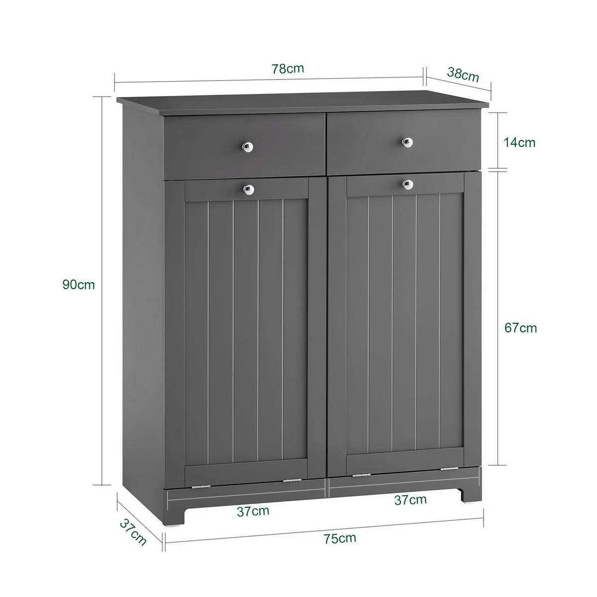 WÄSCHESCHRANK Grau - Grau, Holzwerkstoff (78/90/38cm) - SoBuy