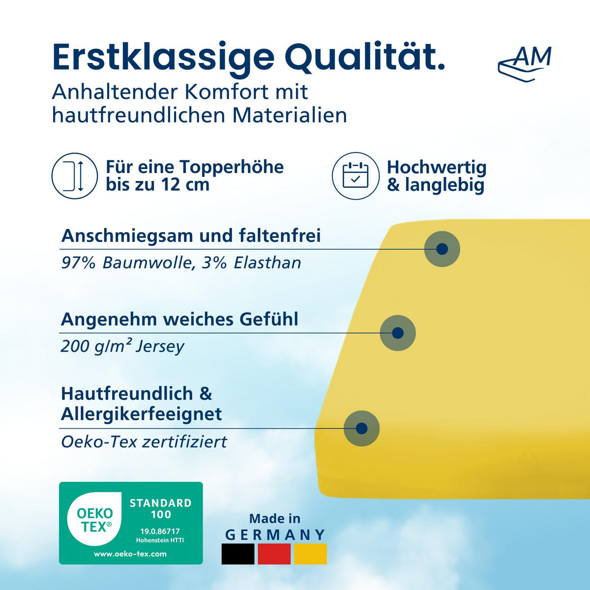 SPANNBETTLAKEN TOPPER 140/190/12 cm Gelb - Gelb, Textil (140/190cm) - AM Qualitätsmatratzen