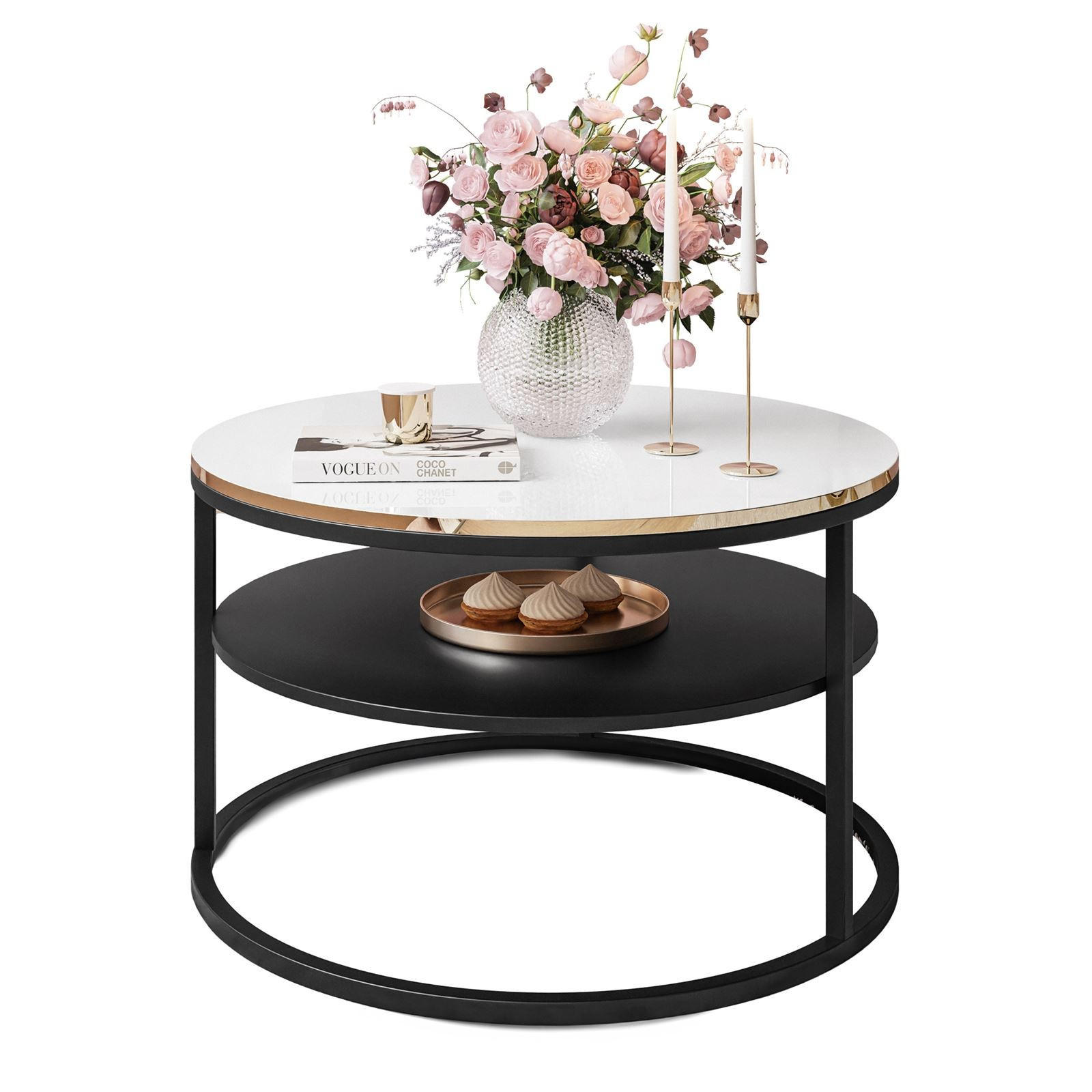 Lookway Couchtisch Schwarz, Weiß Hochglanz 70x49x70 cm