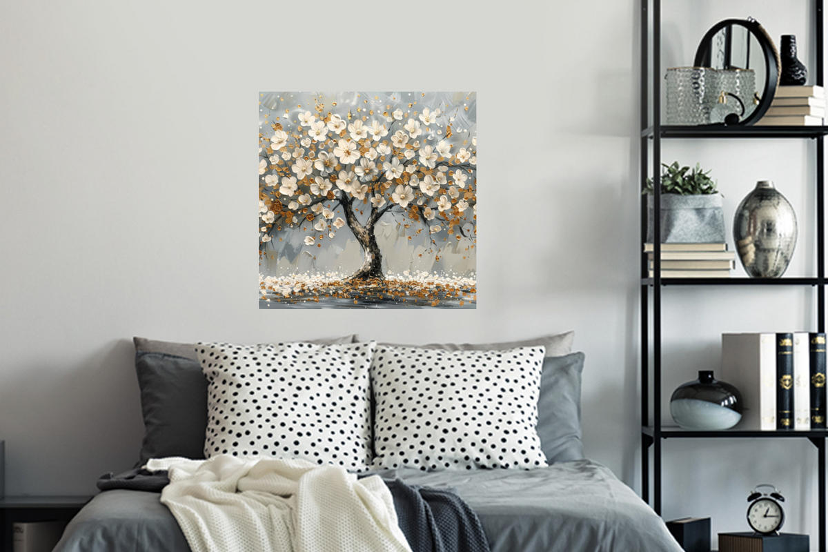 WANDTATTOO Baum - Blumen - Weiß - Natur - Kunst 50x50 cm - Weiß, Kunststoff (50/50/0.1cm) - MuchoWow