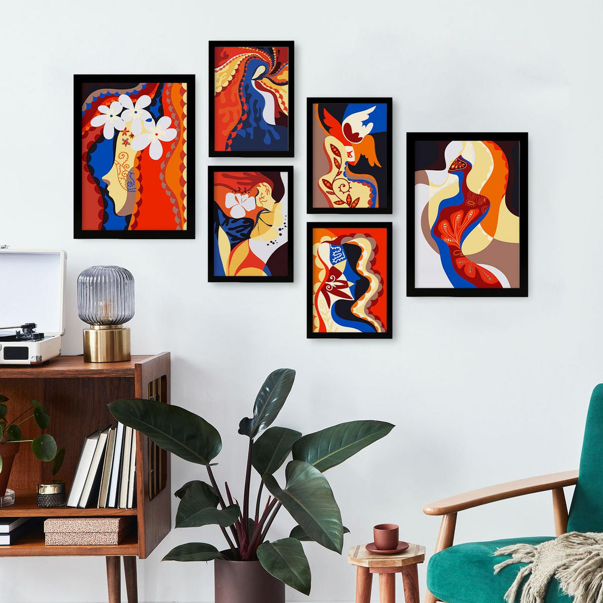 POSTER Set Mit 6 Rococo Arts 1 In Weibliche Zusammenfassung Ästhetische Dekorative Gemälde Für Ihr Wohnzimmer Zuhause A3 & A4 Schwarzer Rahmen - Schwarz, Papier (29/3cm) - Nacnic