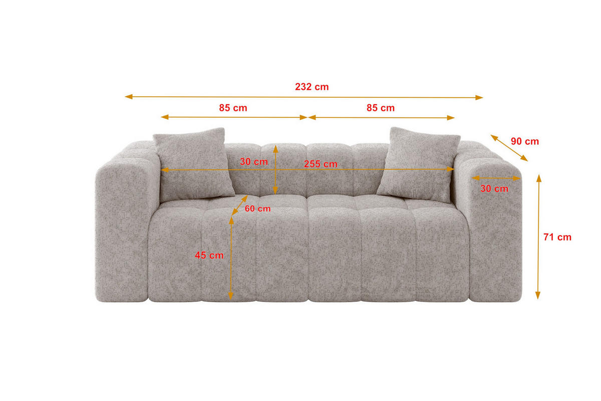 POHOVKA 2-MÍSTNÁ DONY-2 232x90x71 cm Světle šedá Žinylka - černá/světle šedá, kompozitní dřevo/textil (232/71/90cm) - ALTDECOR
