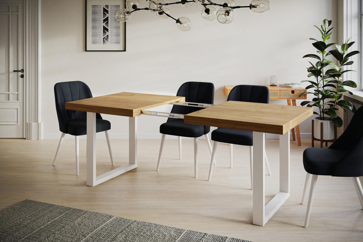 ESSZIMMERTISCH LOFT-U, ausziehbarer Tisch 180-280X90X77 cm, Farbe: CRAFT, mit Metallbeinen in Farbe Weiß - Weiß/Braun, Holzwerkstoff (180/90/77cm) - Alpi-Möbel
