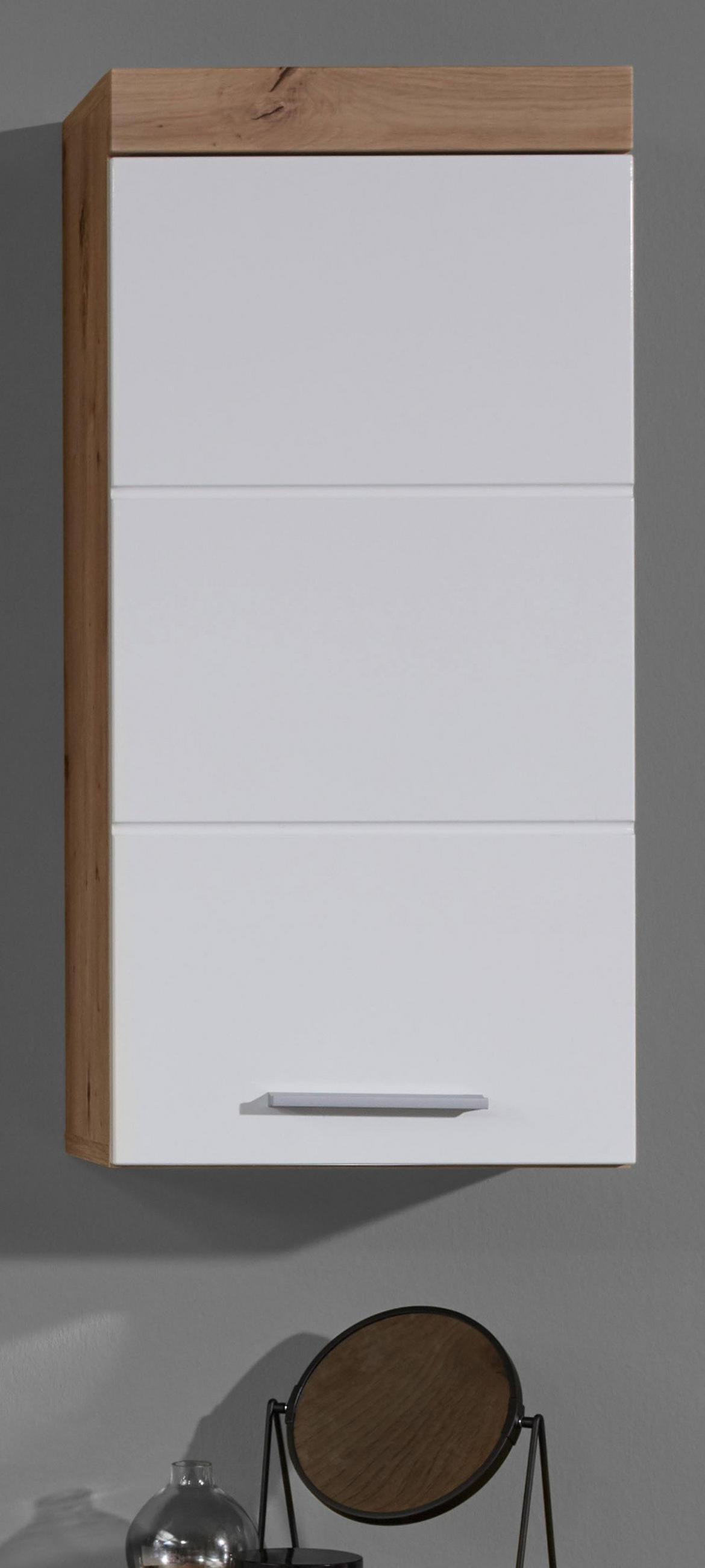 HÄNGESCHRANK weiß Hochglanz, Asteiche 37 x 77 cm, Badschrank hängend - Eichefarben/Weiß, Holzwerkstoff/Kunststoff (37/77/23cm) - Top.Furn