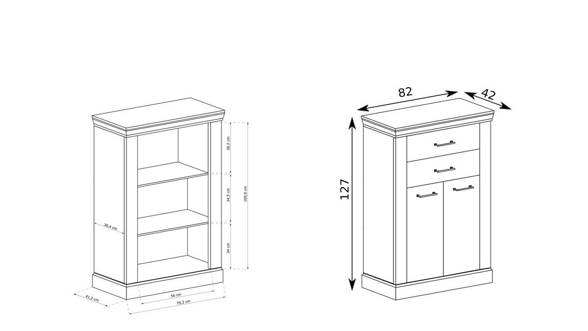KOMMODE DESIO 82/127/42cm mit 2 Schubladen 2 Türen Eichefarben - Eichefarben, Holzwerkstoff (82/127/42cm) - MASSENO