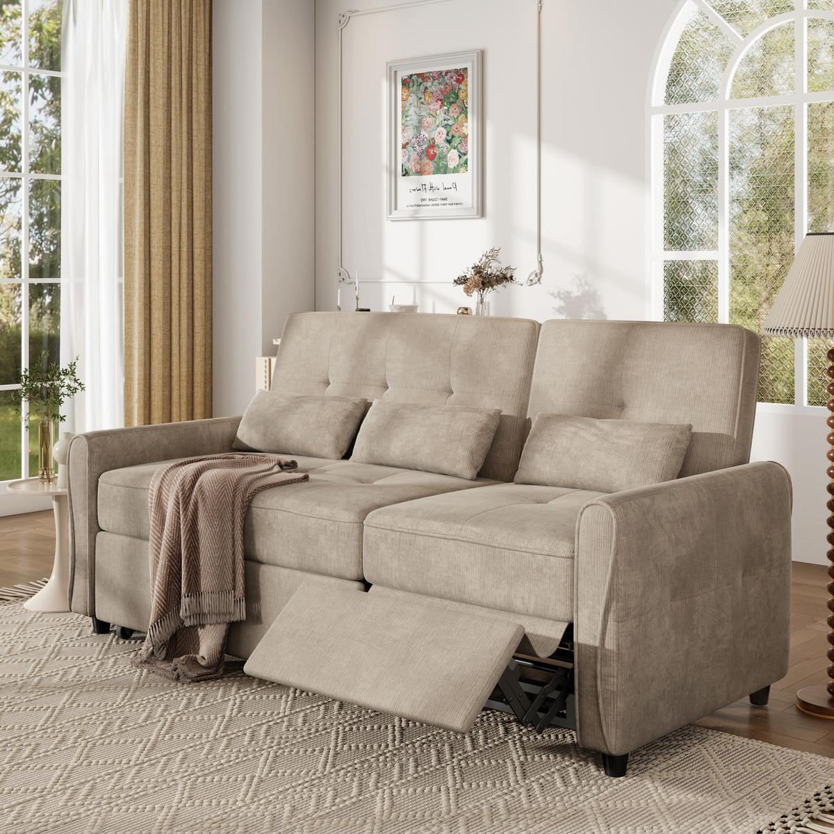 SCHLAFSOFA 3-Sitzer 3-in-1 ausziehbar Chenille, DE-42933, Braun - Braun, Metall (176/83/148cm) - ComfortXL