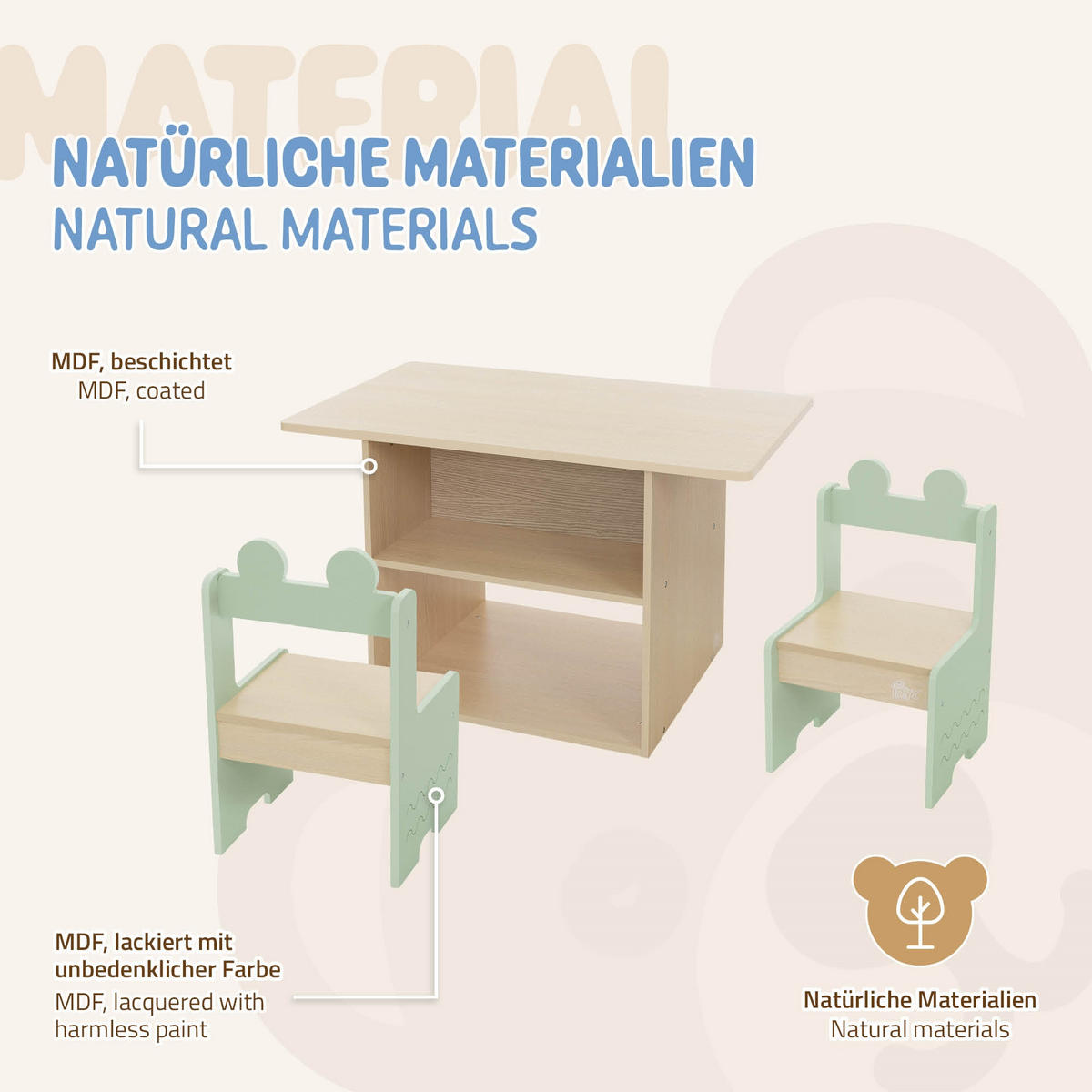 SITZGRUPPE Kinder - Naturfarben, Holz (80/50/48cm) - Joyz