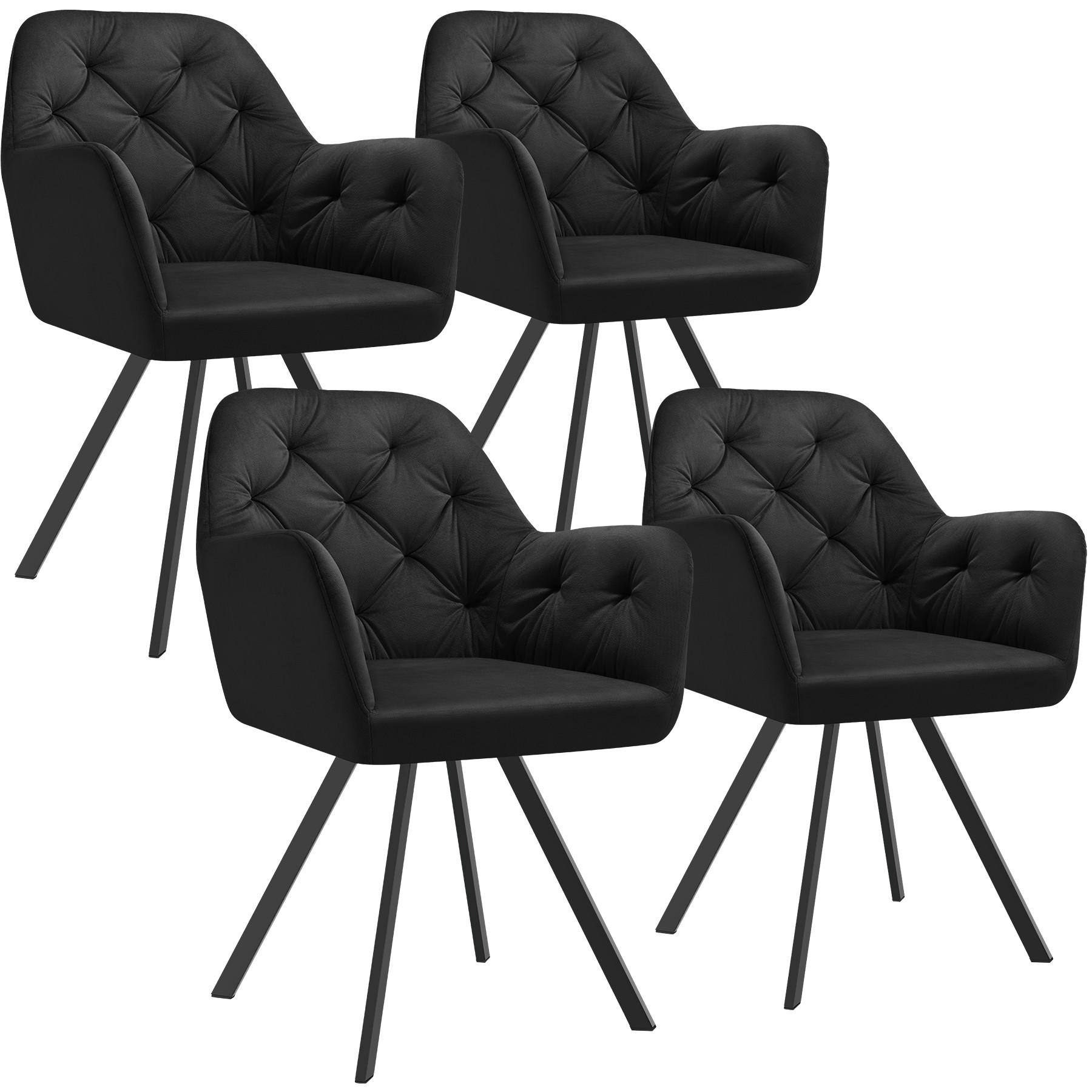 ARMLEHNSTUHL Samt Drehbarer 4er Set Lucia 58 x 58 x 87 cm schwarz - Schwarz, Kunststoff (58/87/58cm) - tectake