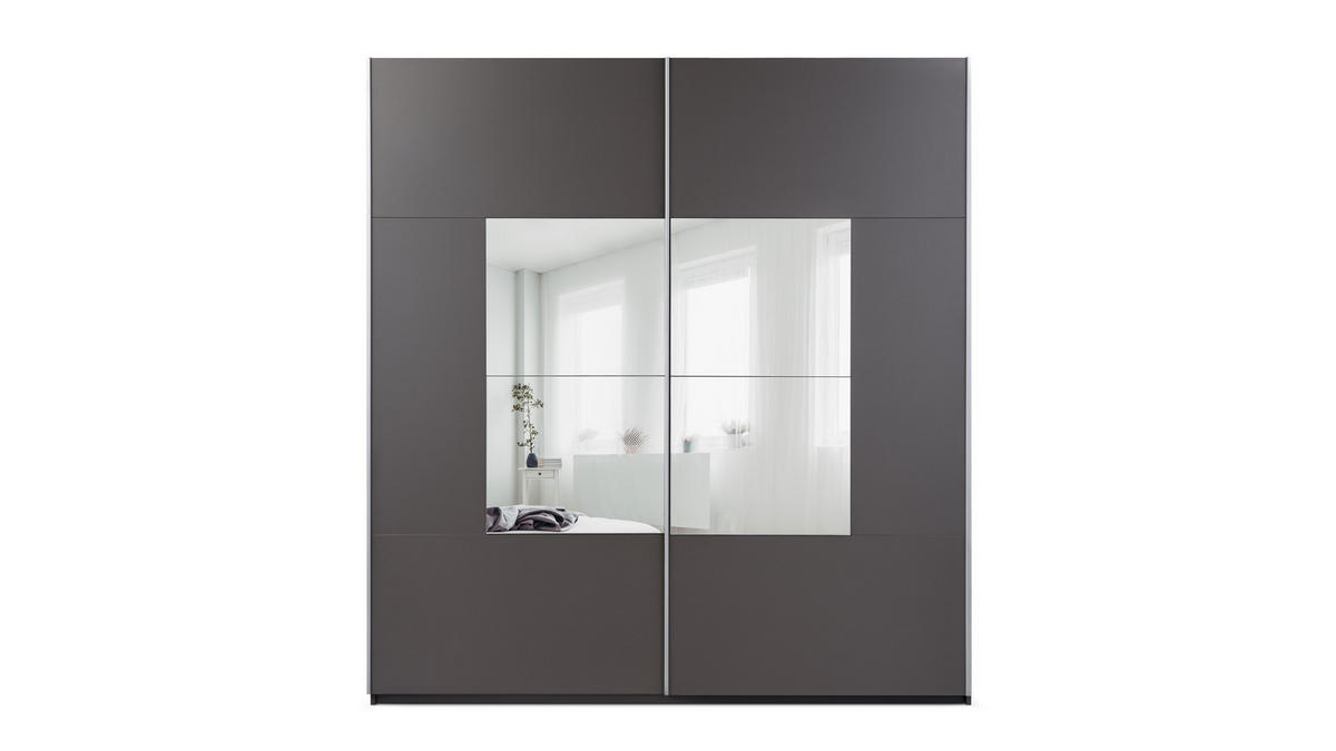 SCHWEBETÜRENSCHRANK DIANA 203/215/65 cm 2-türig mit Spiegel Graphitfarben - Graphitfarben, Holzwerkstoff (203/215/65cm) - MASSENO