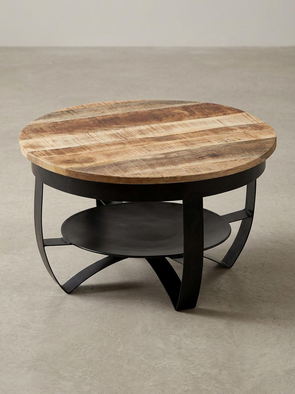 COUCHTISCH in Braun/Schwarz, Industrieller Stil, aus Recyceltem Mango-Massivholz - Schwarz, Holz/Metall (60/60/34cm) - KADIMA DESIGN