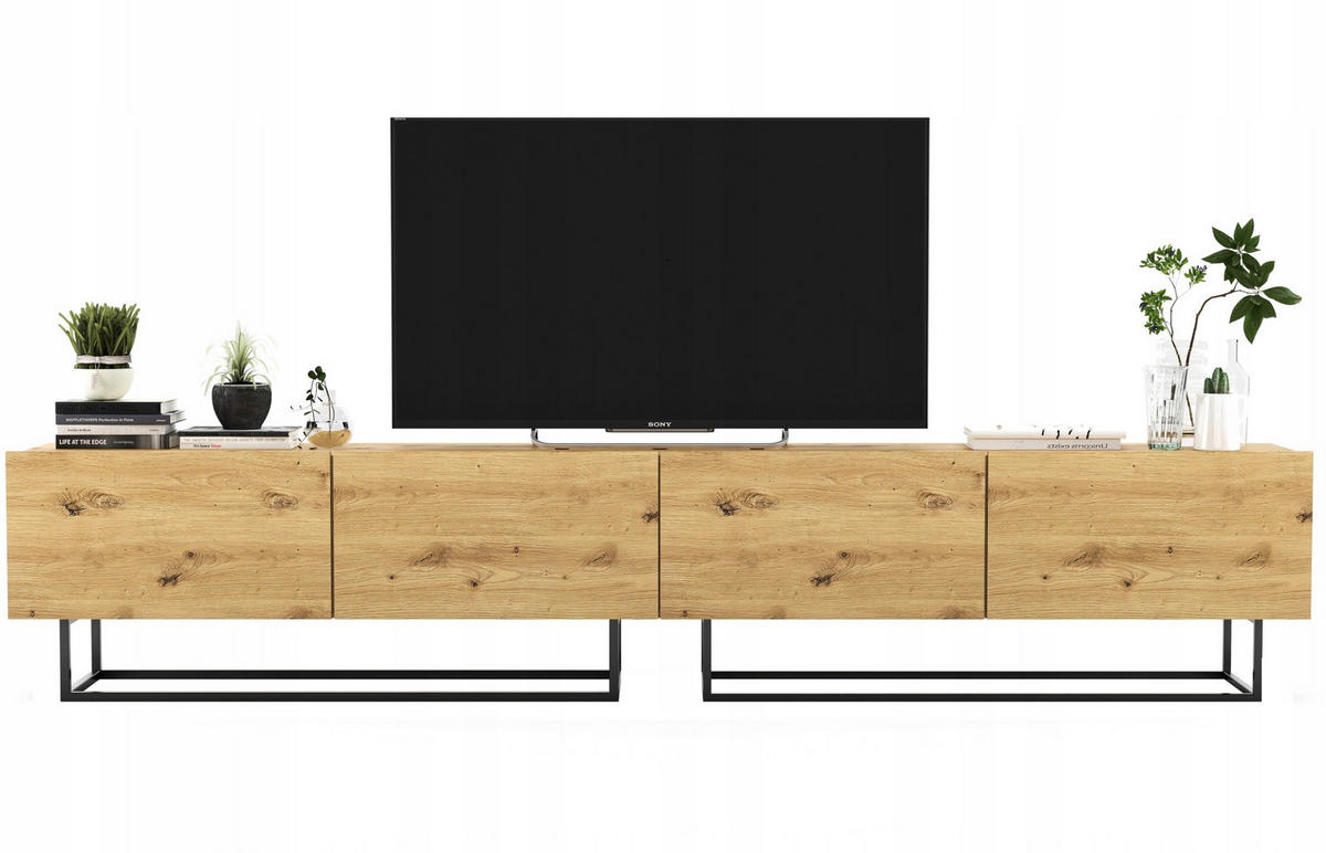 TV-LOWBOARD 2-er Set Enjoy Eiche Artisan Matt mit Metallrahmen 120 cm - Schwarz/Eiche Artisan, Holzwerkstoff/Metall (240/46/35cm) - Meble Lindner