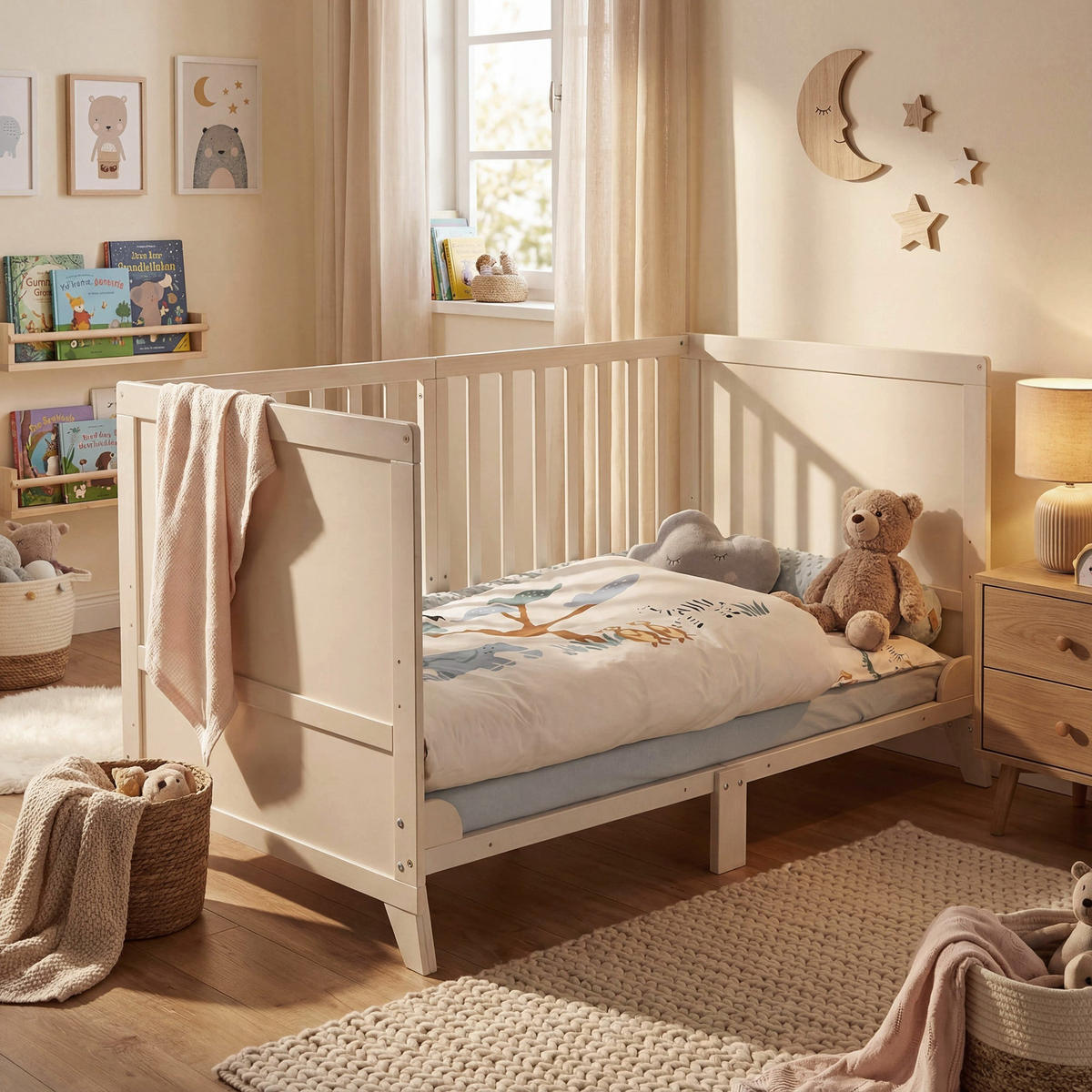 BABYBETT 'Savanna Friends' 70 x 140 inkl. kompletter Ausstattung - Naturgrau / Beige - Weiß, Holz (70/140cm) - Roba