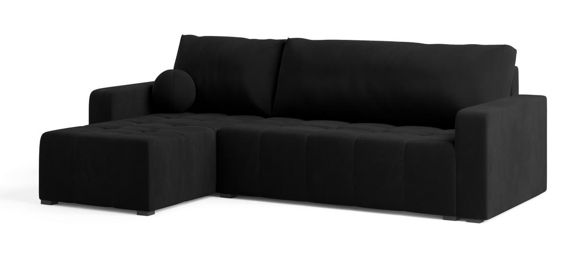 ECKSOFA VOLIRA Schwarz Plüsch-Stoff mit Schlaffunktion - Schwarz, Holz (230/143cm) - MASSENO