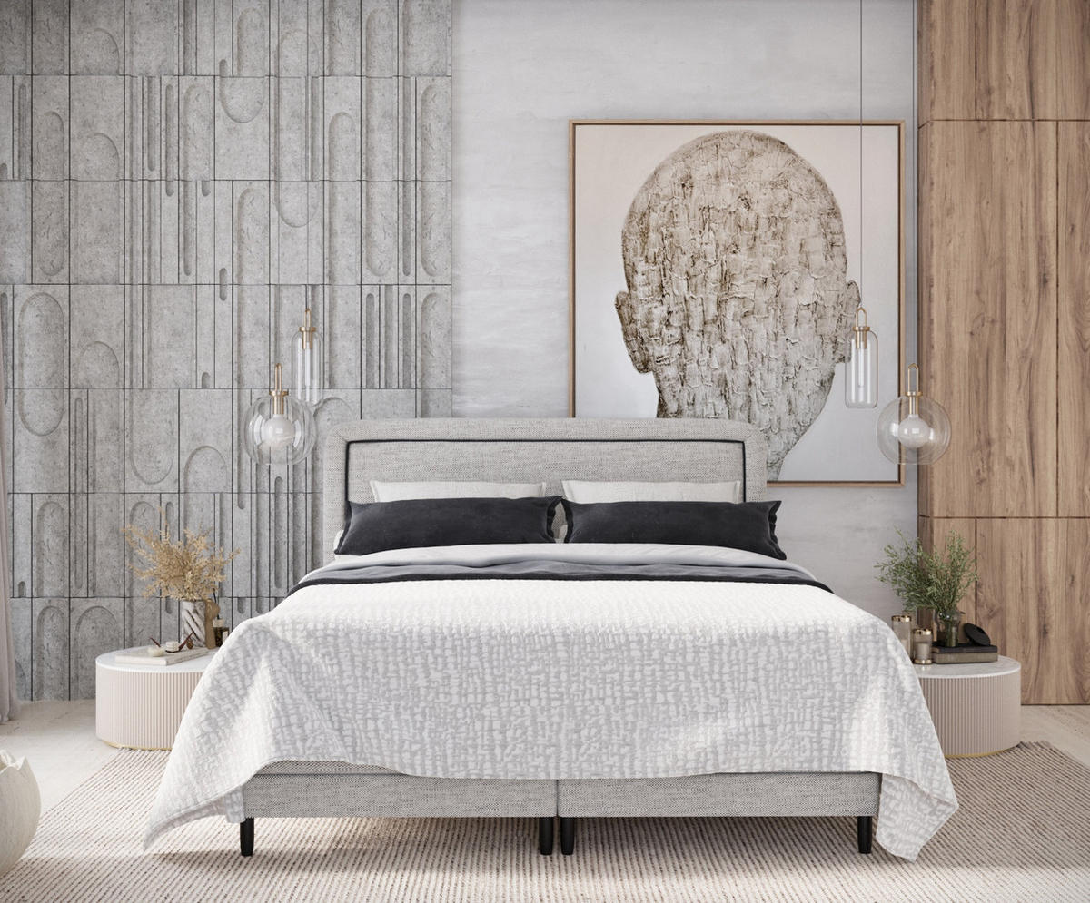 BOXSPRINGBETT Dove Hellgrau 200/200 cm mit Matratzen und Topper - Hellgrau/Schwarz, Holz/Holzwerkstoff (200/200cm) - Maison de Reve