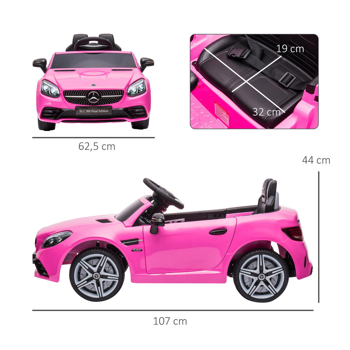 ELEKTRO-KINDERAUTO DE-13053 2,4G Fernbedienung Rosa - Pink, Kunststoff (107/62.5/44cm) - ComfortXL