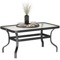 GARTENBEISTELLTISCH DE-14125 rechteckig 95x55 cm mit gewellter Glasplatte Schwarz - Schwarz, Metall (95/55/46cm) - ComfortXL