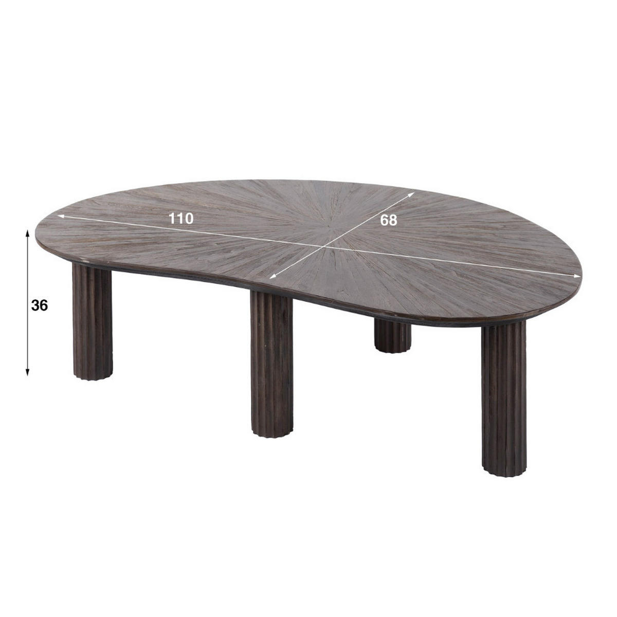 COUCHTISCH GIANNI STELLA Nierenförmiger Lounge-Tisch in dunklem Teak - Braun, Holz (68/110/36cm) - alesvelt