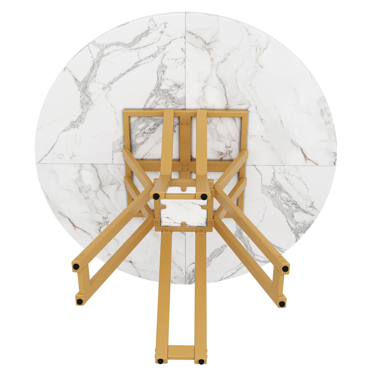 ESSTISCH rund 100x100 cm MDF Marmoroptik Weiß Gold - Goldfarben, Metall (100/100/76cm) - Meubliv