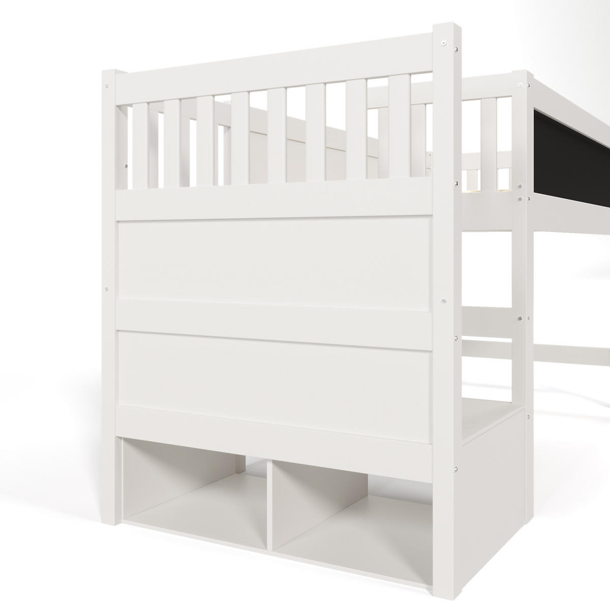 HOCHBETT 90/200 cm Weiß aus Massivholz und MDF mit Stauraum und Tafel - Weiß, Holzwerkstoff (90/200cm) - OKMYHOME