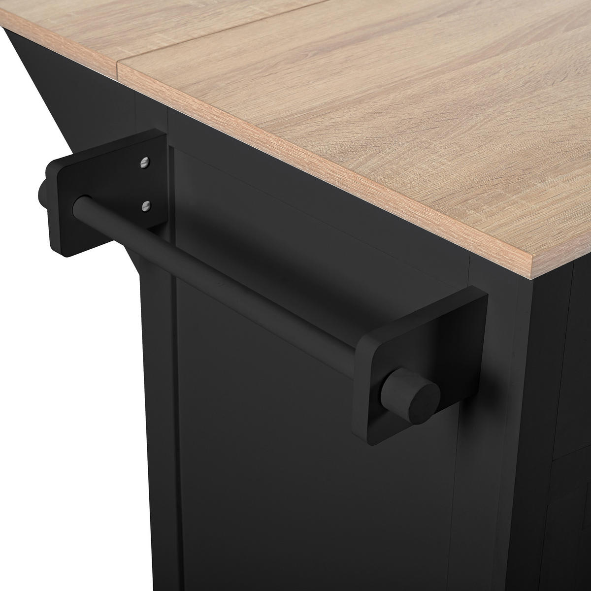 KÜCHENINSEL 112x46.2-76.2x92.7 cm Schwarz mit Ausziehplatte & Mülleimer-Fach - Schwarz, Holzwerkstoff (112/92.7/76.2cm) - Modfu