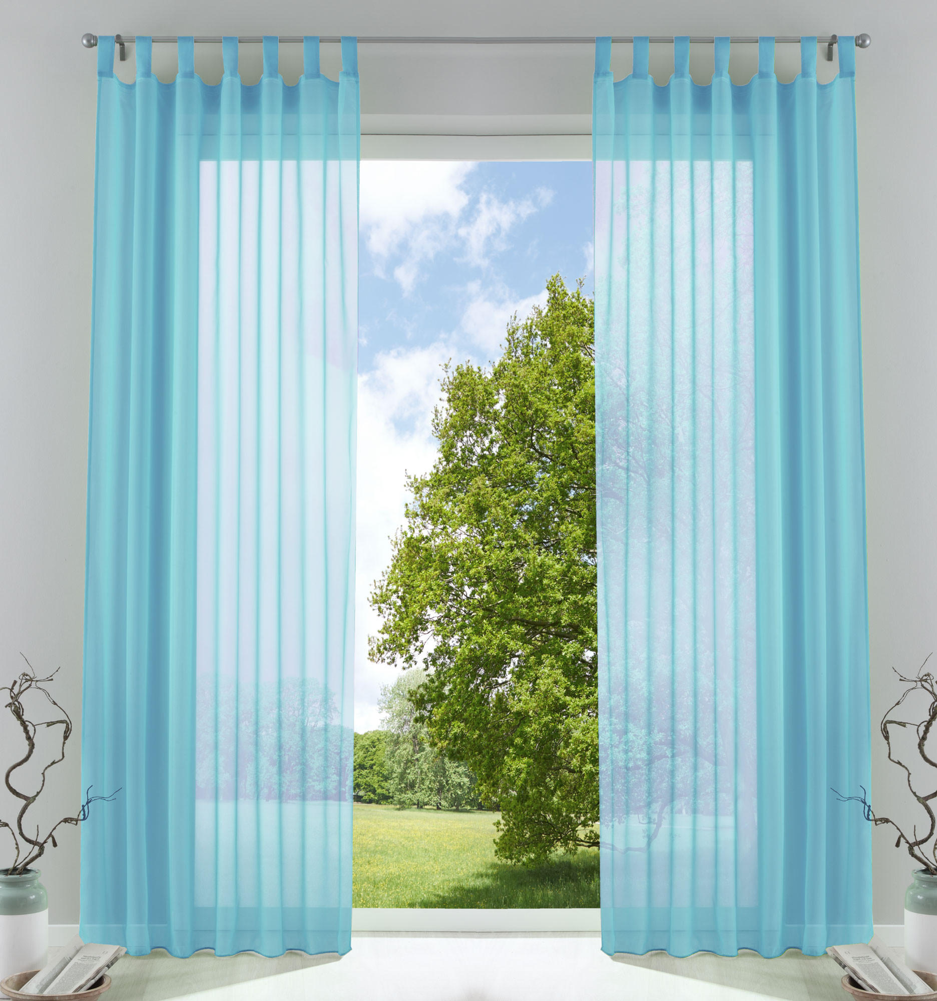 SCHLAUFENGARDINEN Voile 2er Set 245x140 cm Hellblau - Hellblau, Textil (140/245cm) - Gardinenbox.eu