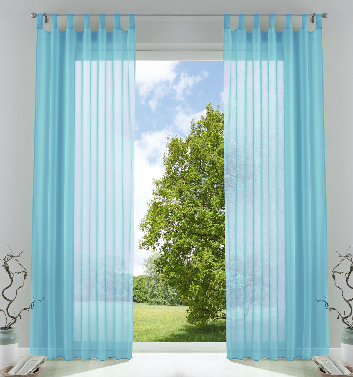 SCHLAUFENGARDINEN Voile 2er Set 245x140 cm Hellblau - Hellblau, Textil (140/245cm) - Gardinenbox.eu