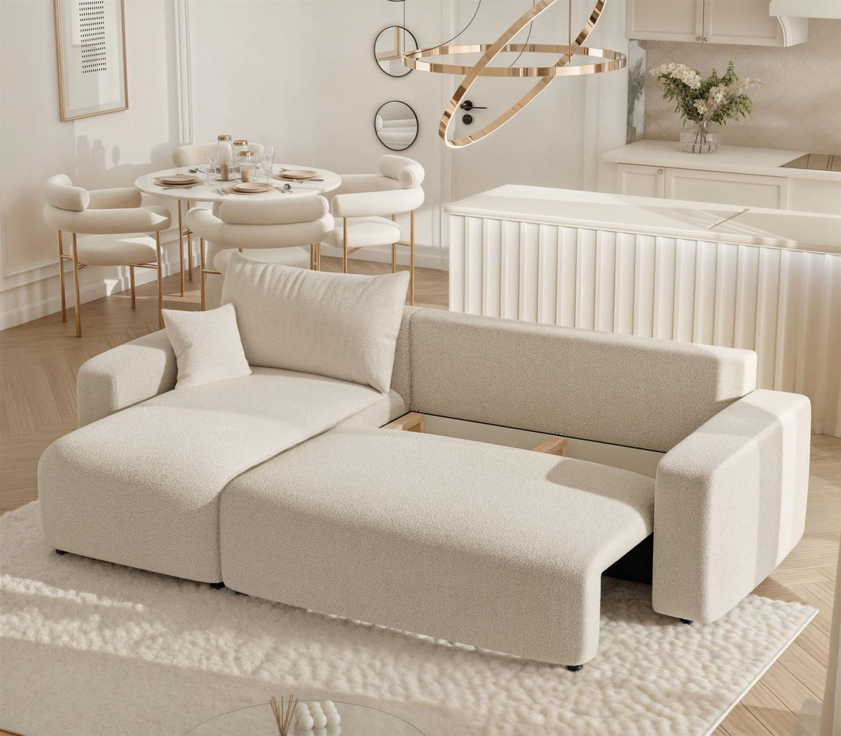 ECKSOFA Luna Mit Schlaffunktion - Beige, Holzwerkstoff/Textil (248/145cm) - Fun Möbel