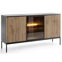 KOMMODE Graphit, Wotan Eichefarben 154/83/39 cm Deo - Eiche Wotan/Schwarz, Naturmaterialien/Glas (154/83/39cm) - Graingold